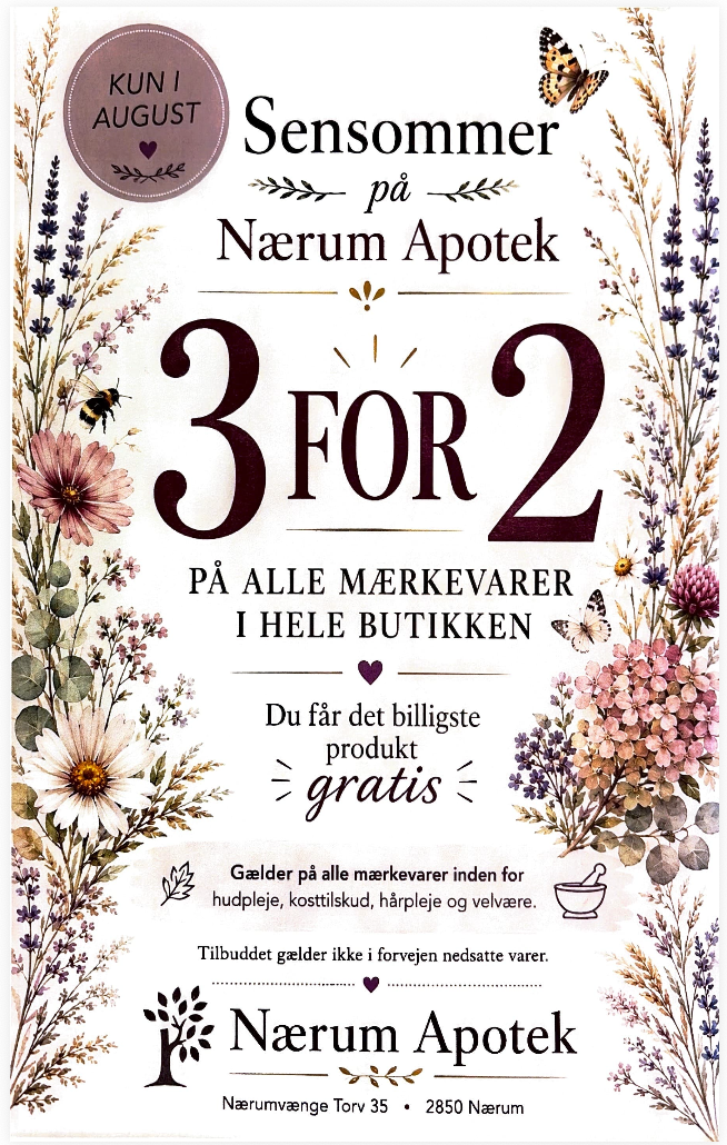 Sensommer tilbud - få 3 for 2 på Nærum Apotek